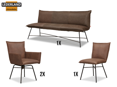 Lederland AMSTERDAM Showroommodel Set van 3 stoelen en eetkamerbank | Sanne en Vidar